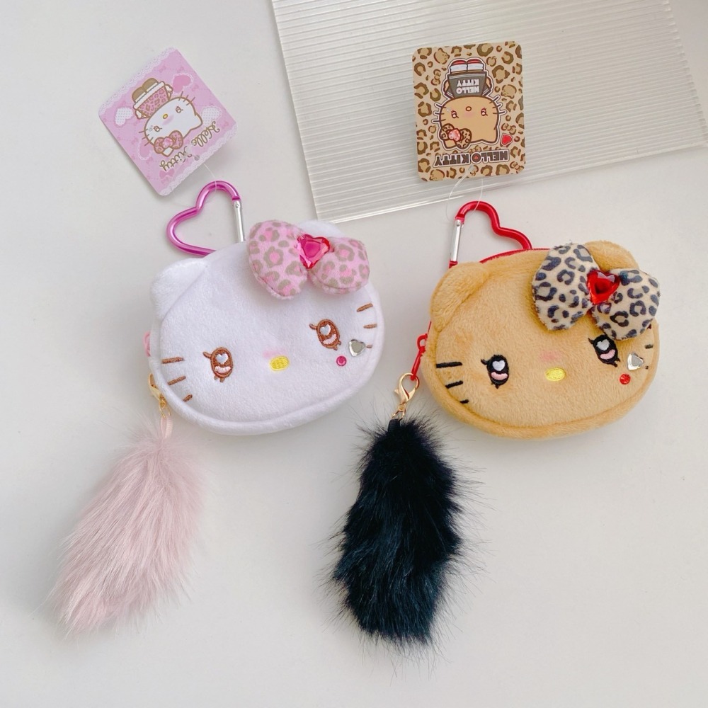 🎈彩虹尾巴🎈三麗鷗水汪汪豹紋系列大臉愛心扣零錢包 KITTY 平成辣妹 愛心扣環 絨毛大頭玩偶 蝴蝶結 水鑽裝飾 凱-細節圖4