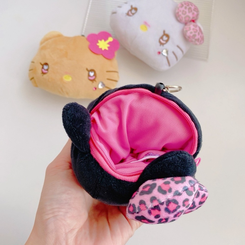 🎈彩虹尾巴🎈三麗鷗水汪汪豹紋系列大臉伸縮票卡零錢包 KITTY 凱蒂貓 黑色平成辣妹 娃娃吊飾 蝴蝶結 水鑽 大頭-細節圖3