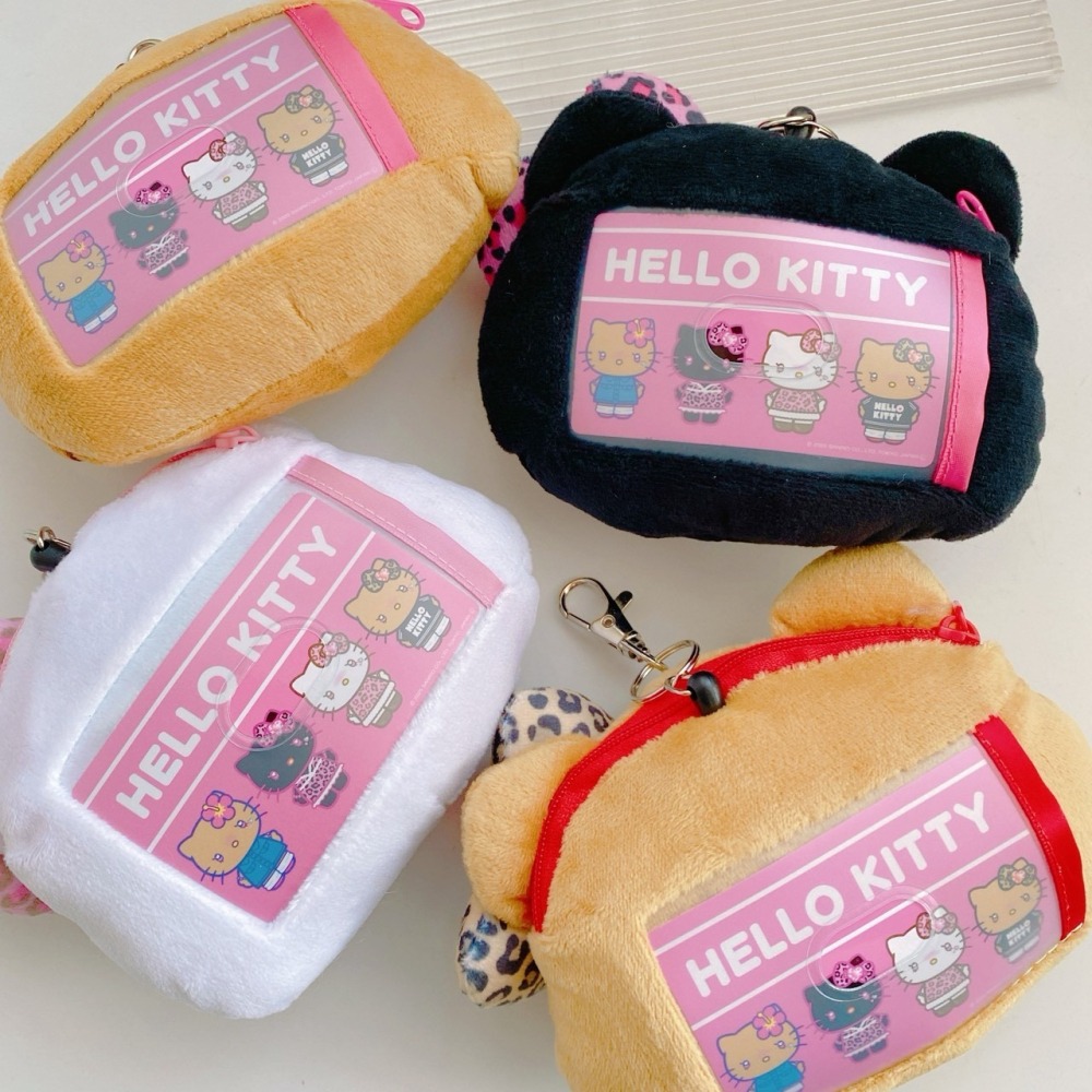 🎈彩虹尾巴🎈三麗鷗水汪汪豹紋系列大臉伸縮票卡零錢包 KITTY 凱蒂貓 黑色平成辣妹 娃娃吊飾 蝴蝶結 水鑽 大頭-細節圖4