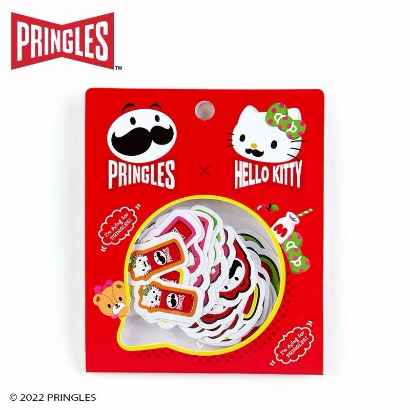 🎈彩虹尾巴🎈日本三麗鷗 X品客Pringles 聯名 Kitty 大耳狗 凱蒂貓 品客洋芋片 貼紙 方巾 小毛巾-細節圖2