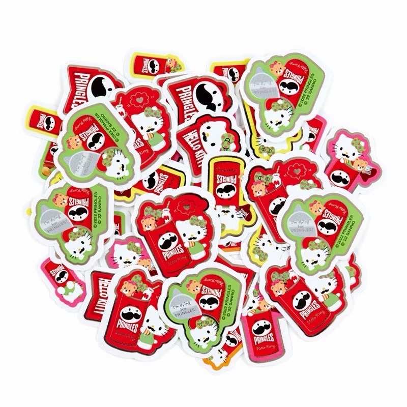 🎈彩虹尾巴🎈日本三麗鷗 X品客Pringles 聯名 Kitty 大耳狗 凱蒂貓 品客洋芋片 貼紙 方巾 小毛巾-細節圖3