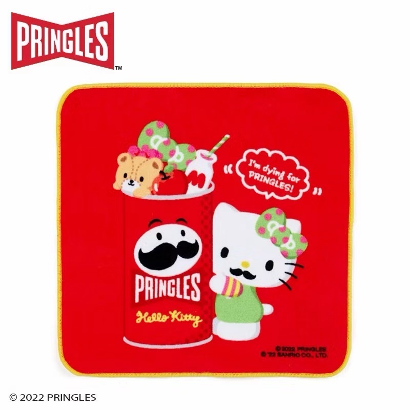 🎈彩虹尾巴🎈日本三麗鷗 X品客Pringles 聯名 Kitty 大耳狗 凱蒂貓 品客洋芋片 貼紙 方巾 小毛巾-細節圖6