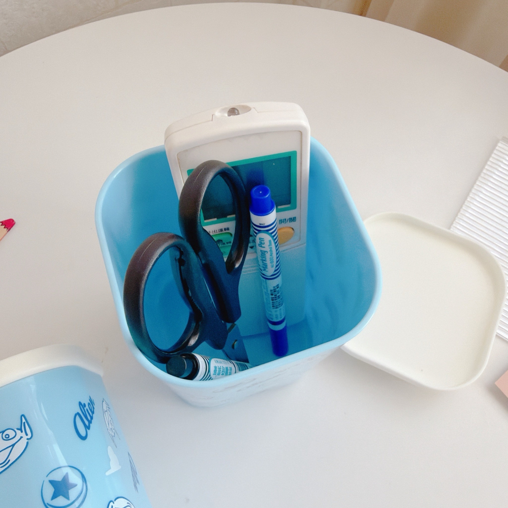 🎈彩虹尾巴🎈三眼怪手提收納置物袋 附蓋收納置物桶 購物袋 手提袋 淺藍色 小物收納 雲朵-細節圖7