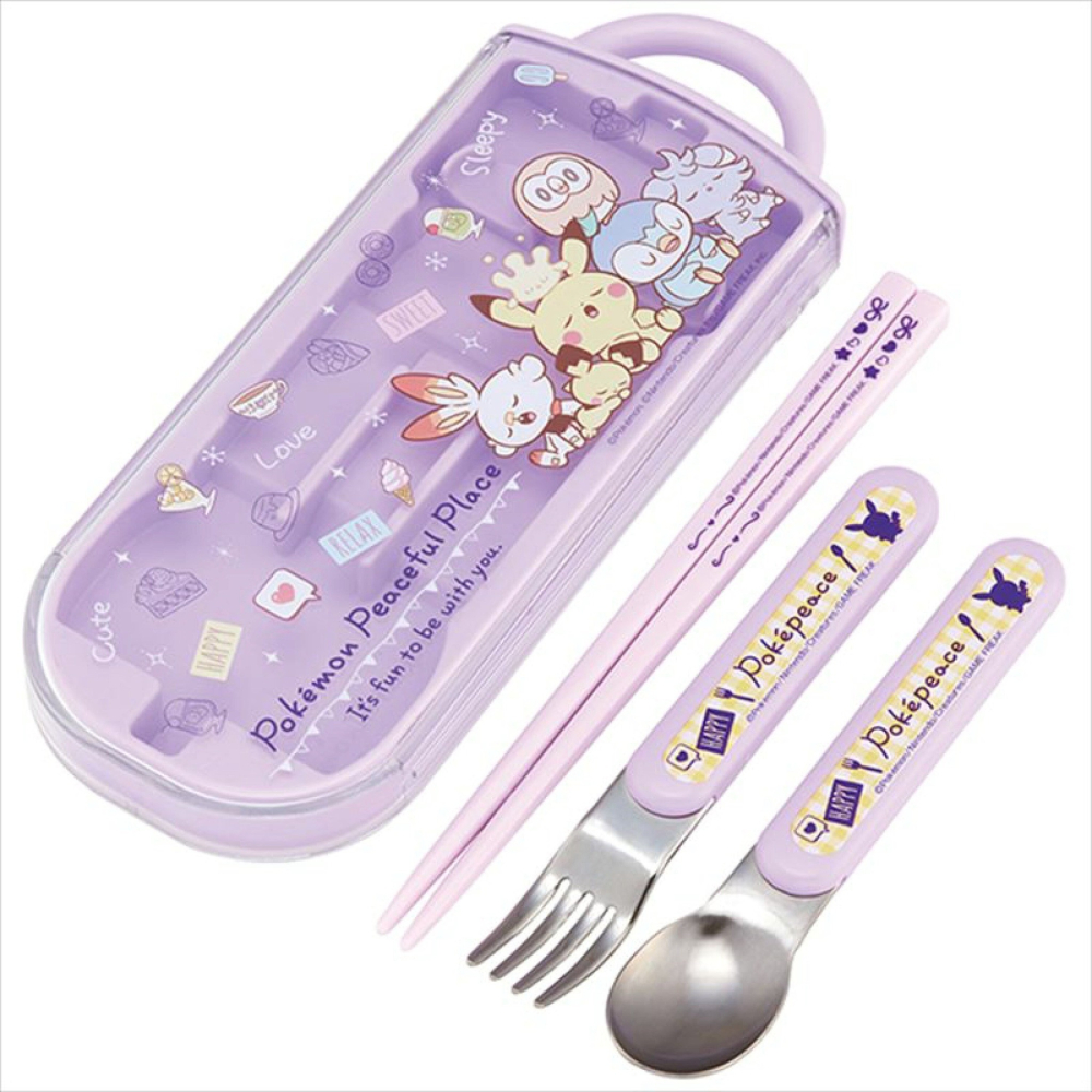 🎈彩虹尾巴🎈日本製寶可夢精靈抗菌三件餐具組 皮卡丘 波加曼 紫色 兒童餐具 環保餐具-細節圖8