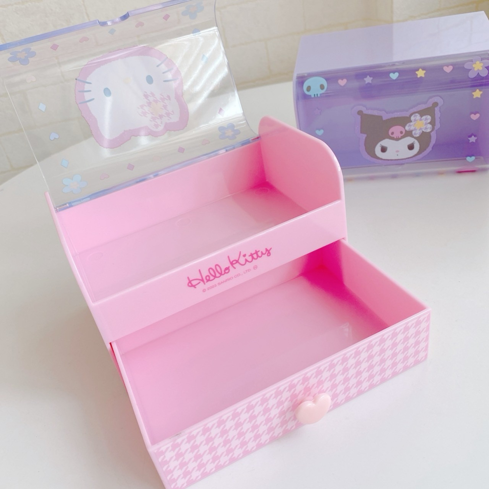 🎈彩虹尾巴🎈三麗鷗透明蓋抽屜置物盒 KITTY 酷洛米 桌上收納 小物收納 花朵-細節圖3