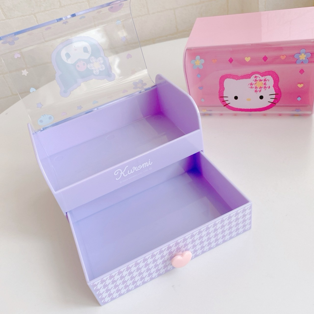 🎈彩虹尾巴🎈三麗鷗透明蓋抽屜置物盒 KITTY 酷洛米 桌上收納 小物收納 花朵-細節圖4