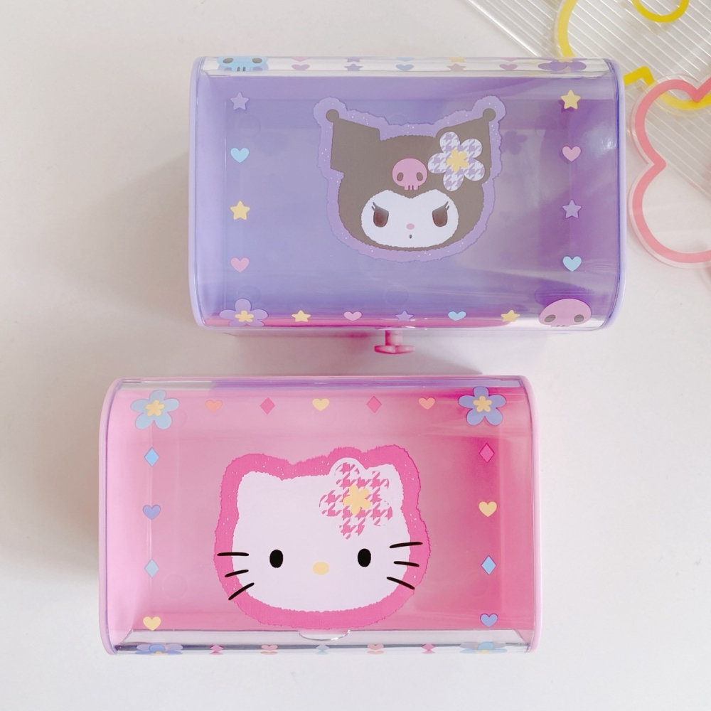 🎈彩虹尾巴🎈三麗鷗透明蓋抽屜置物盒 KITTY 酷洛米 桌上收納 小物收納 花朵-細節圖6