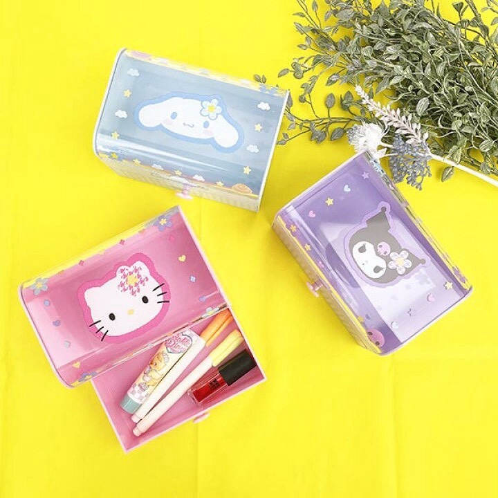 🎈彩虹尾巴🎈三麗鷗透明蓋抽屜置物盒 KITTY 酷洛米 桌上收納 小物收納 花朵-細節圖7