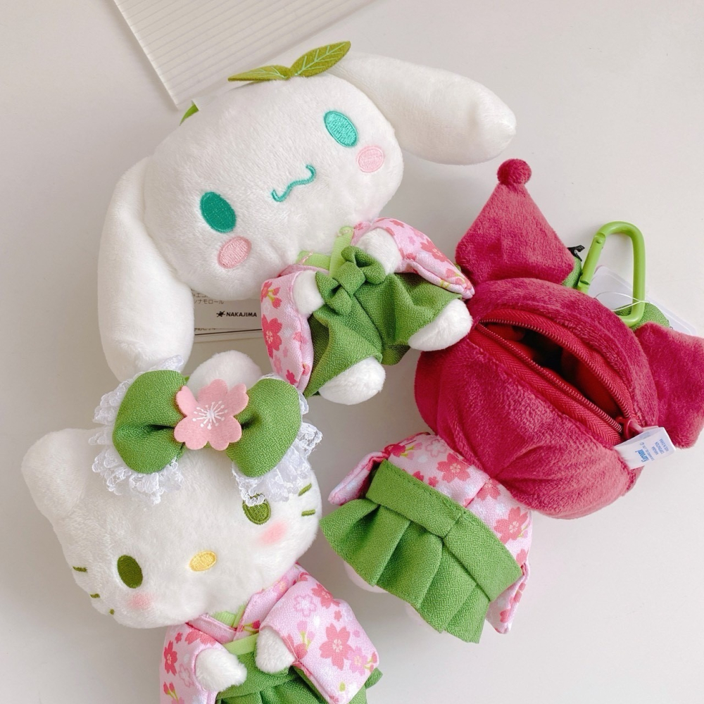 🎈彩虹尾巴🎈三麗鷗抹茶櫻花系列娃娃收納購物袋 KITTY 酷洛米 大耳狗 購物袋 環保袋 和服娃娃 吊飾娃娃-細節圖7