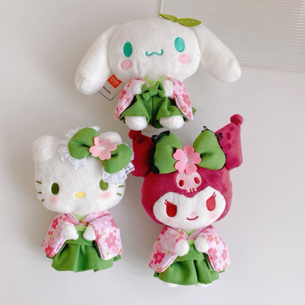 🎈彩虹尾巴🎈三麗鷗抹茶櫻花系列娃娃收納購物袋 KITTY 酷洛米 大耳狗 購物袋 環保袋 和服娃娃 吊飾娃娃-細節圖8