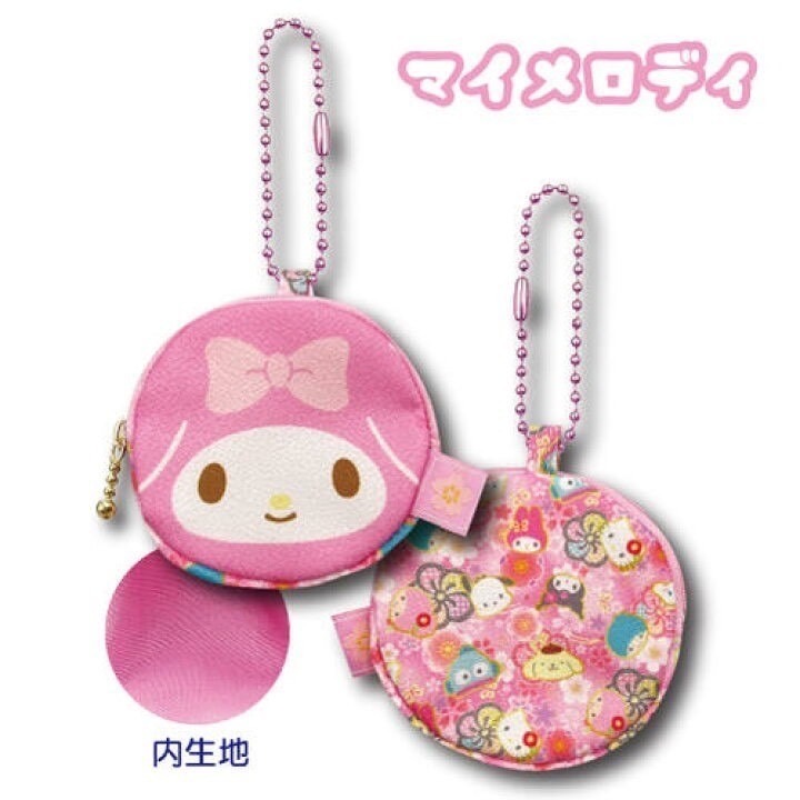 🎈彩虹尾巴🎈三麗鷗大臉和風零錢包附珠鍊 日式風格 美樂蒂 大耳狗 酷洛米 滿版-細節圖7