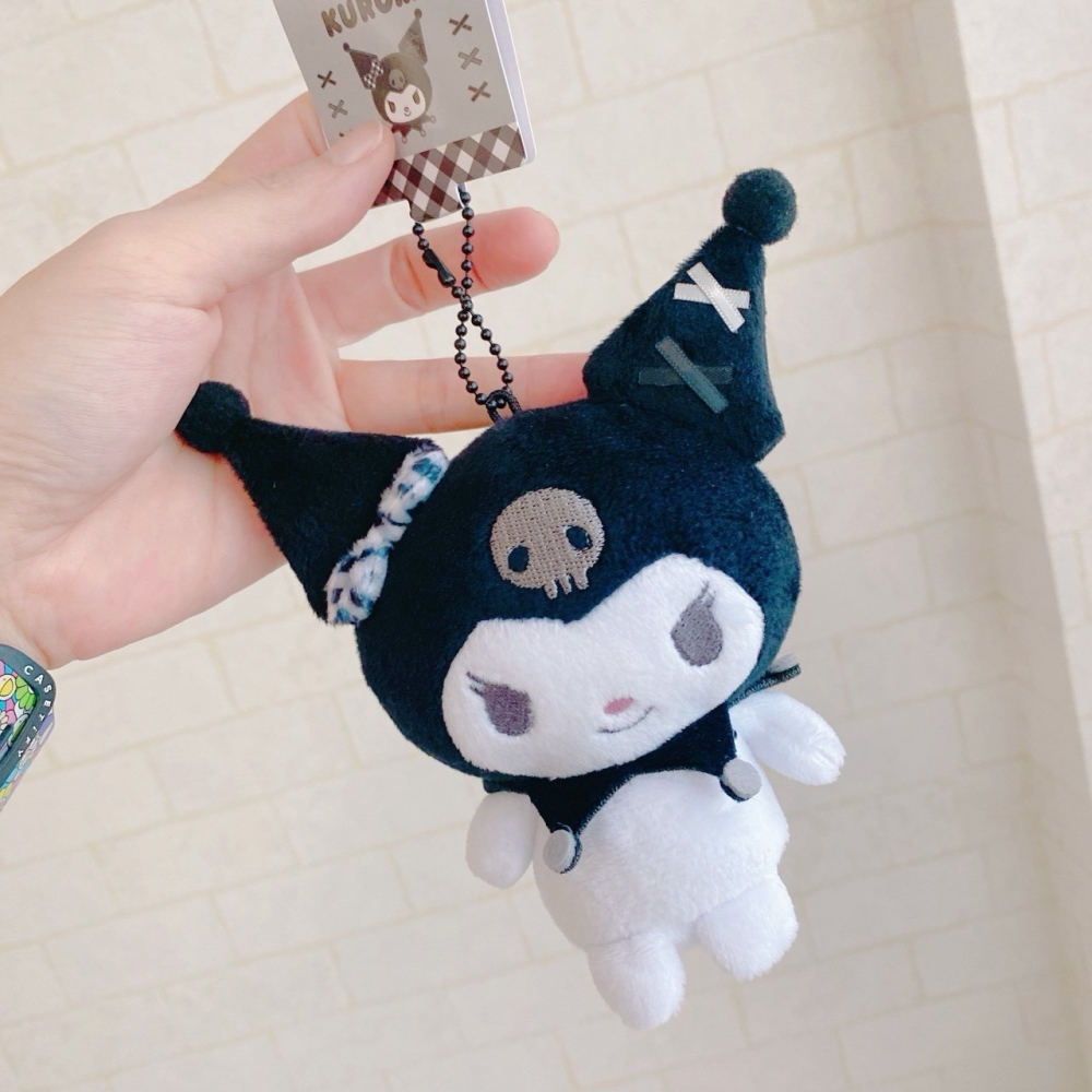 🎈彩虹尾巴🎈三麗鷗黑格紋系列珠鍊娃娃吊飾 美樂蒂 酷洛米 絨毛玩偶吊飾 蝴蝶結 黑白格紋-細節圖8