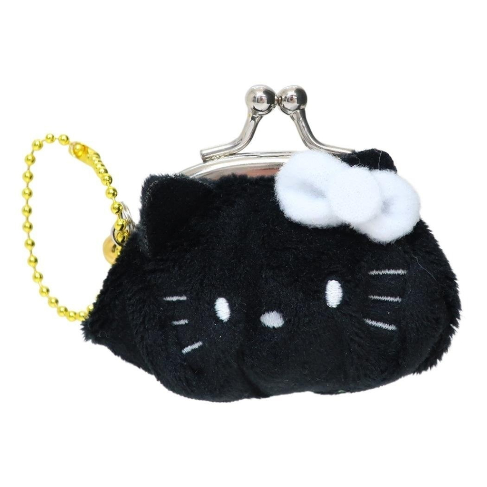 🎈彩虹尾巴🎈日本KITTY迷你珠扣零錢包附鍊 Hello Kitty 黑色 絨毛造型口金零錢包附吊練 大臉-細節圖7
