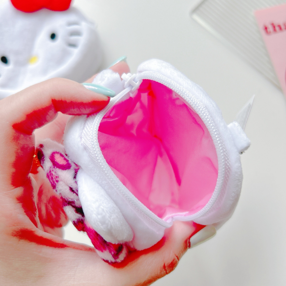 🎈彩虹尾巴🎈KITTY絨毛大臉零錢包鑰匙圈 凱蒂貓 大頭 絨毛 零錢包 蝴蝶結 粉色豹紋 粉豹紋-細節圖3