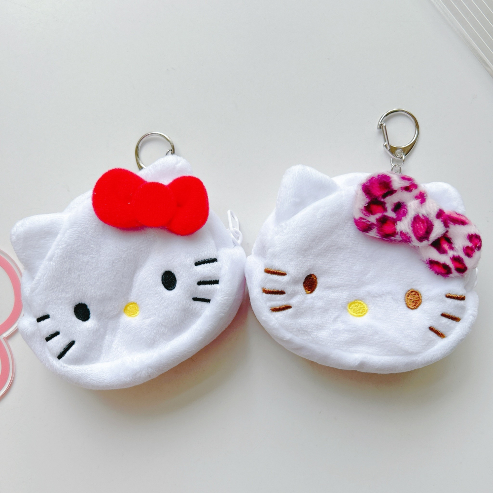 🎈彩虹尾巴🎈KITTY絨毛大臉零錢包鑰匙圈 凱蒂貓 大頭 絨毛 零錢包 蝴蝶結 粉色豹紋 粉豹紋-細節圖6