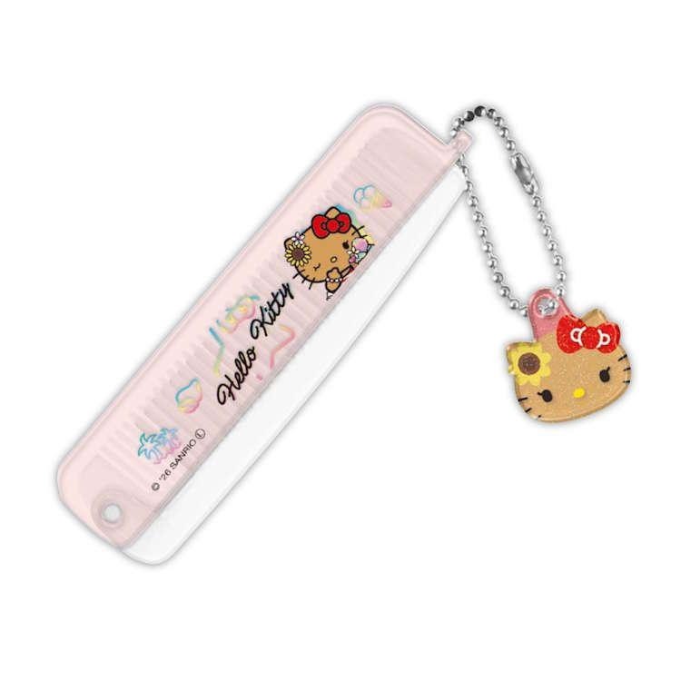 🎈彩虹尾巴🎈日本製三麗鷗夏日扶桑花系列2WAY摺疊梳子 Hello Kitty 凱蒂貓 梳子 夏天 日曬 日燒烤焦-細節圖9