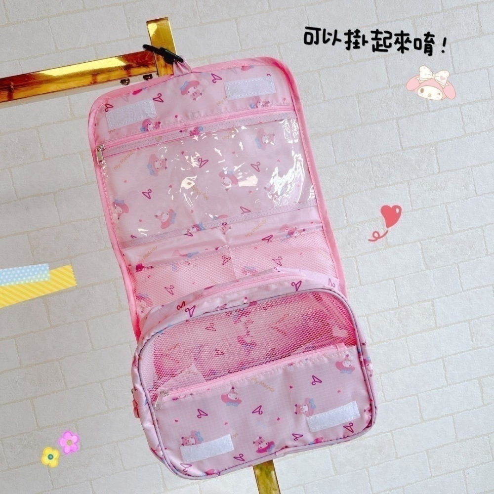 🎈彩虹尾巴🎈三麗鷗旅行盥洗包 手提可掛式旅行化妝包 旅行多層洗漱包 萬用包 收納包 盥洗包 美樂蒂 酷洛米 帽T-細節圖6