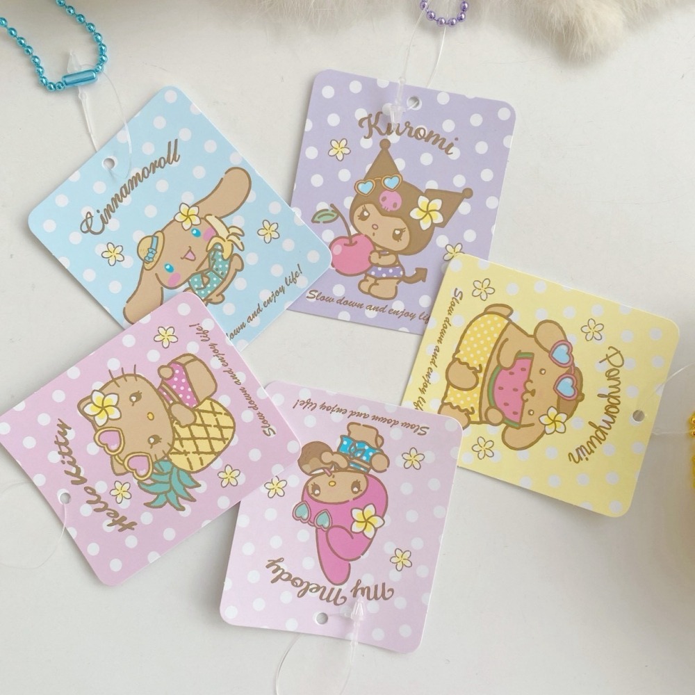 🎈彩虹尾巴🎈三麗鷗夏日雞蛋花列珠鍊娃娃吊飾 美樂蒂 KITTY 玩偶 曬黑 日燒 烤焦 布丁狗 大耳狗 酷洛米-細節圖2