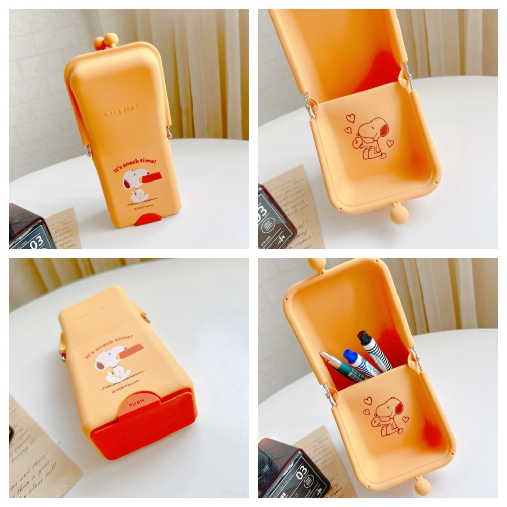 🎈彩虹尾巴🎈史努比直立式筆袋附吸盤 矽膠珠扣筆袋 SNOOPY 鉛筆盒 文具 矽膠鉛筆盒 橘色 藍色-細節圖5