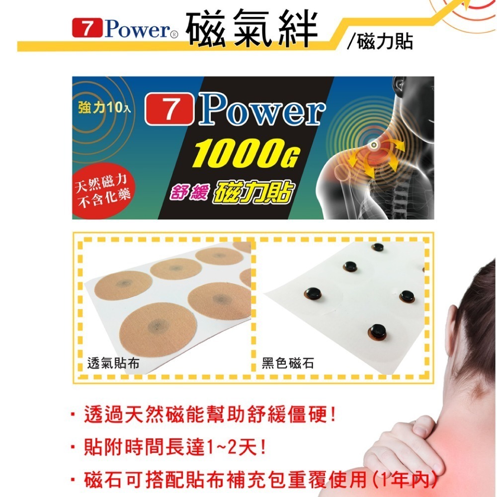 【7Power】 舒緩 磁力貼 1000高斯 *3包  (10枚/包) MIT台灣製造(透氣性佳)-細節圖3