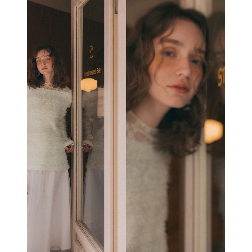 （全新）MEIER.Q 立體微閃亮毛絨上衣 白/S-細節圖2