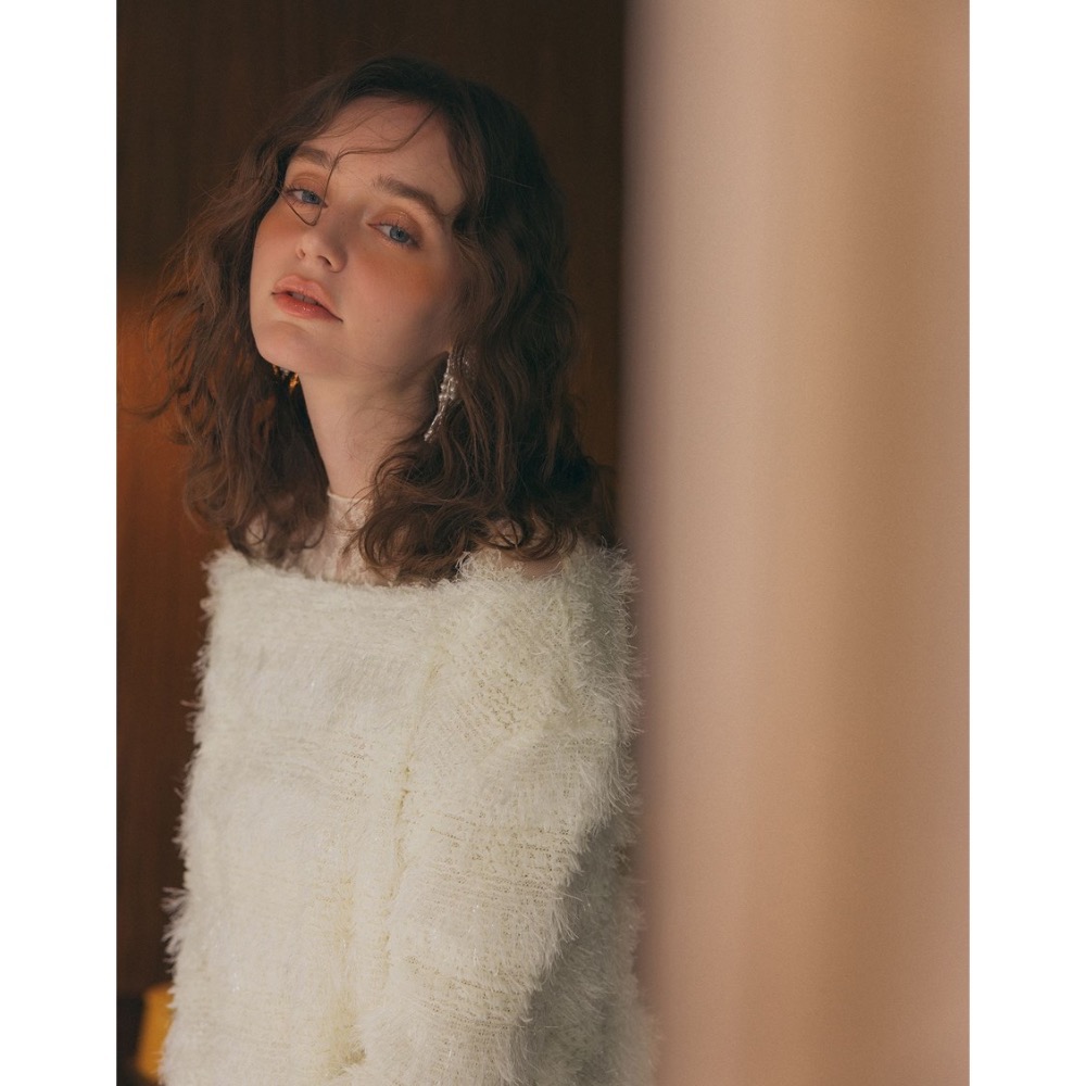 （全新）MEIER.Q 立體微閃亮毛絨上衣 白/S-細節圖3