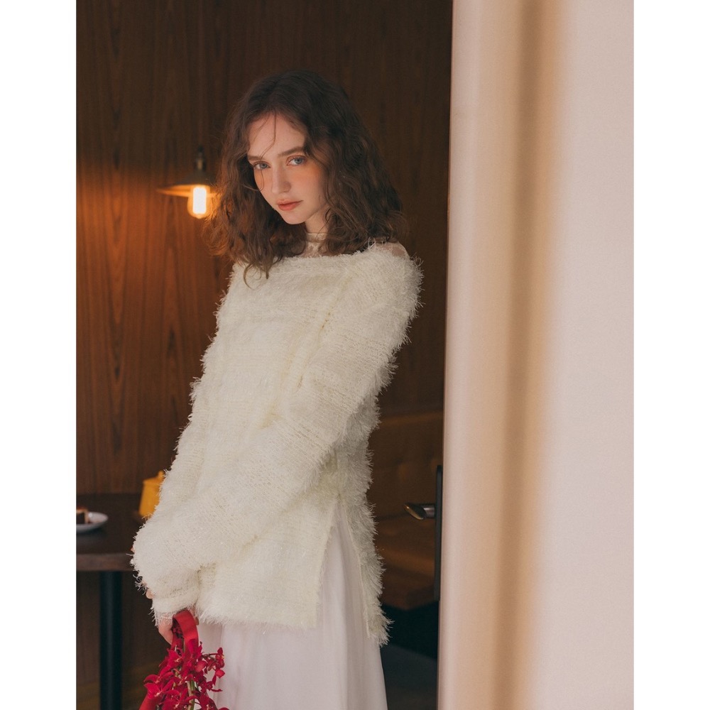 （全新）MEIER.Q 立體微閃亮毛絨上衣 白/S-細節圖4