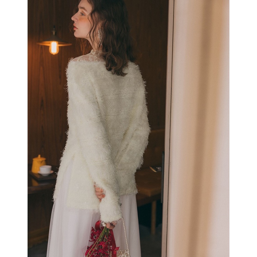 （全新）MEIER.Q 立體微閃亮毛絨上衣 白/S-細節圖5