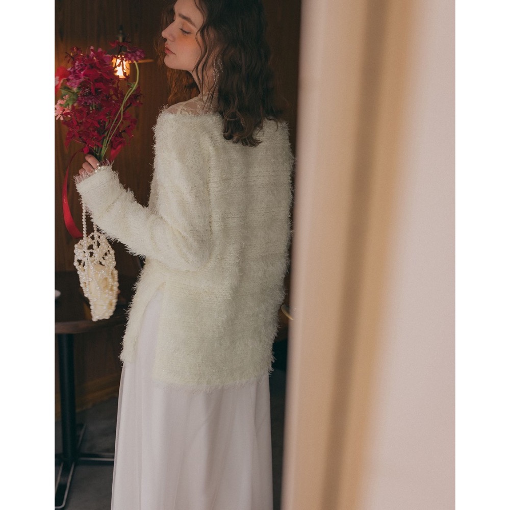 （全新）MEIER.Q 立體微閃亮毛絨上衣 白/S-細節圖6