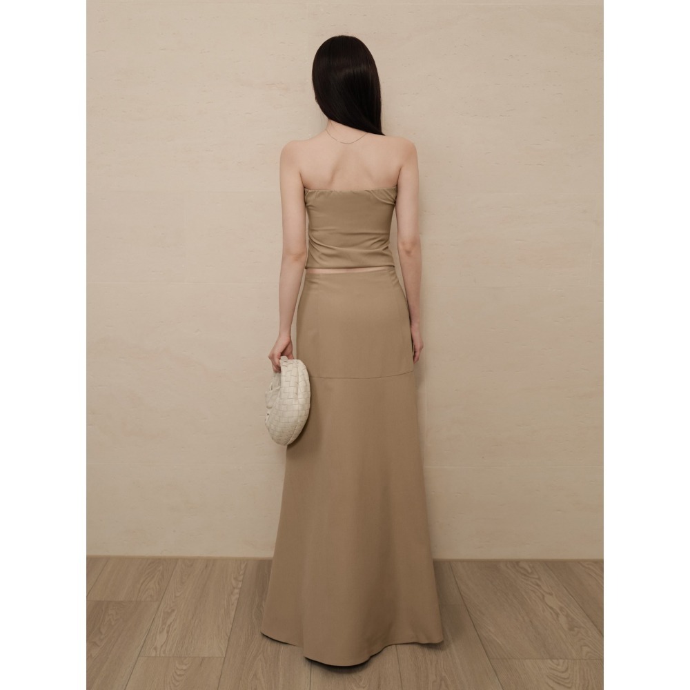 （全新）CHENN CHENN 翻領抓皺平口BRATOP (杏色/S)-細節圖4