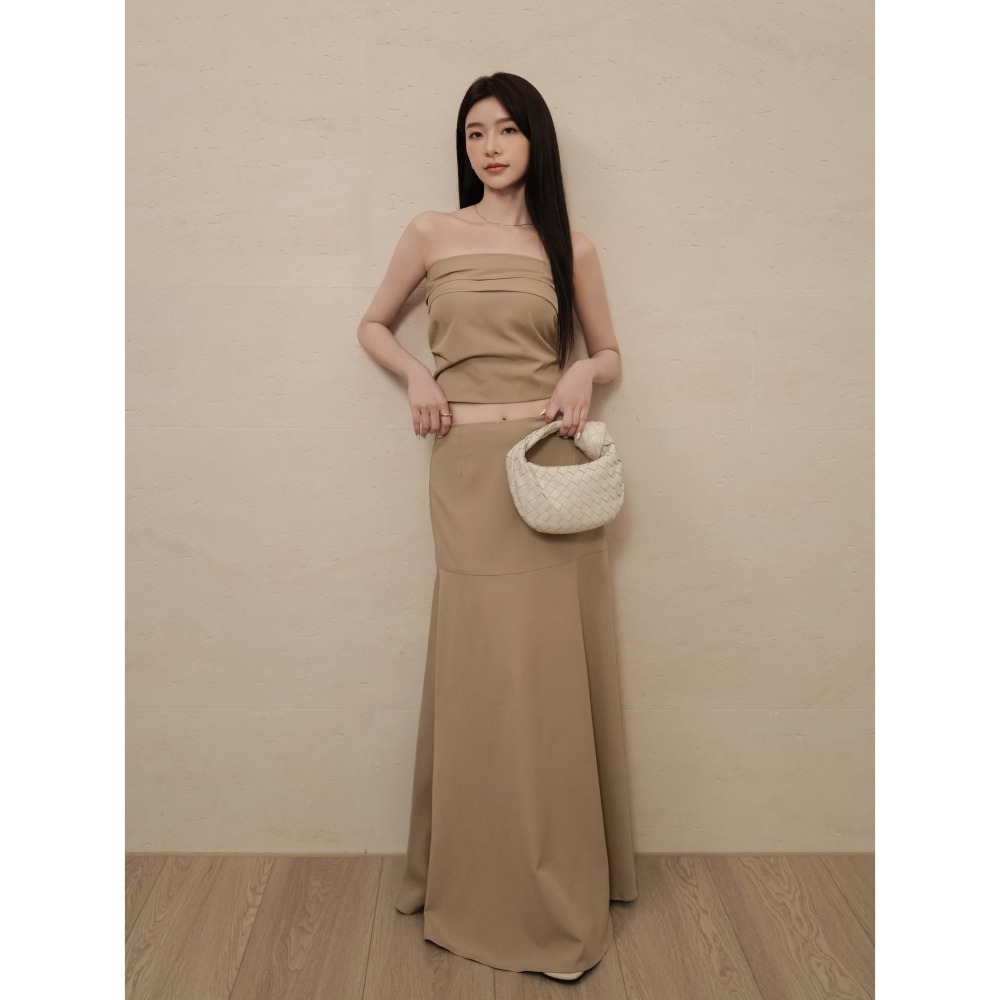 （全新）CHENN CHENN 翻領抓皺平口BRATOP (杏色/S)-細節圖5