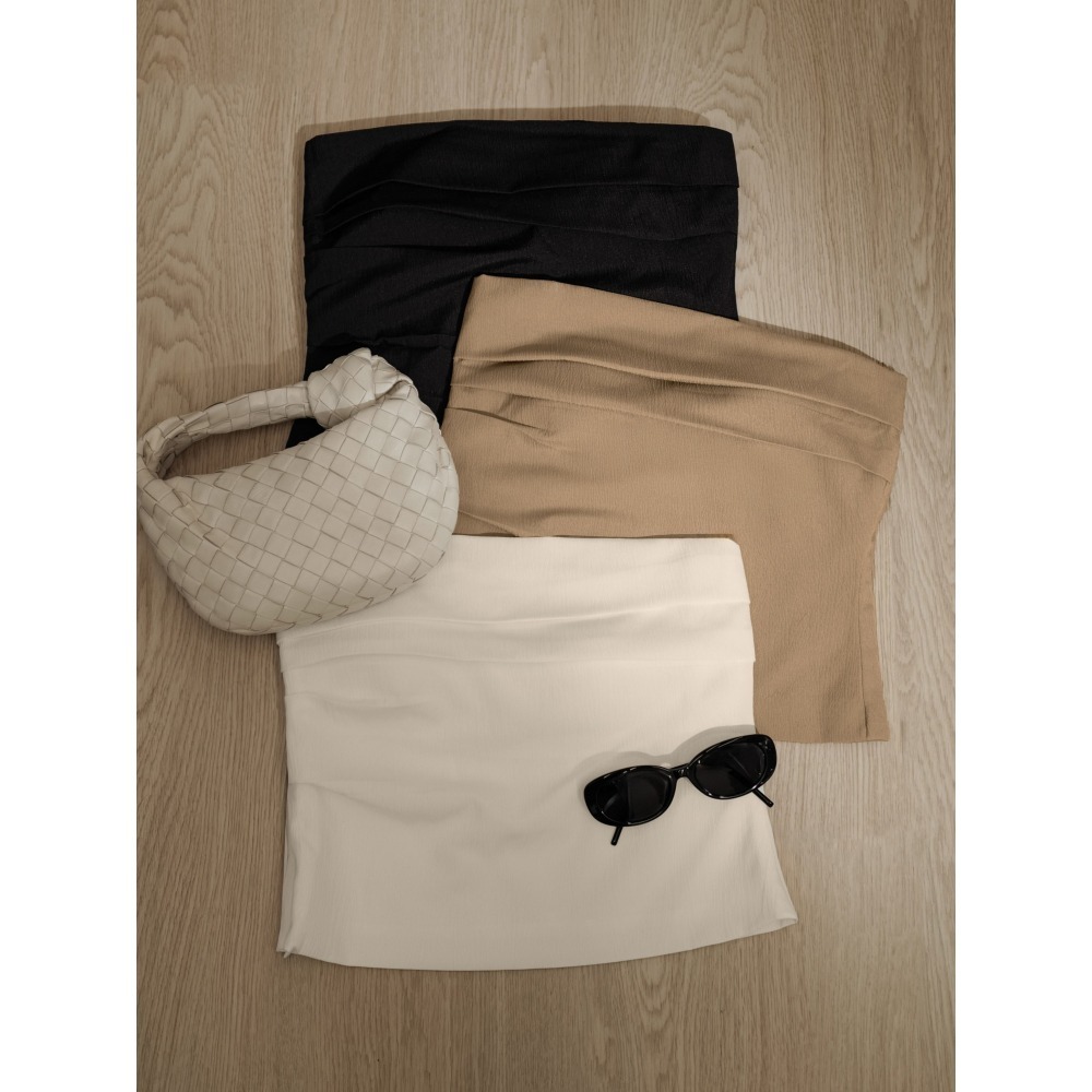 （全新）CHENN CHENN 翻領抓皺平口BRATOP (杏色/S)-細節圖6