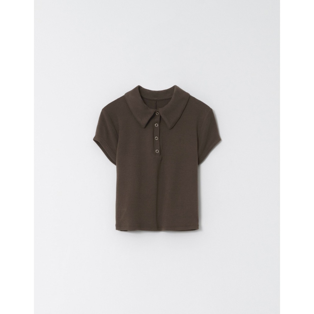 PAZZO POLO領柔彈小辣上衣(深咖/S)-細節圖4