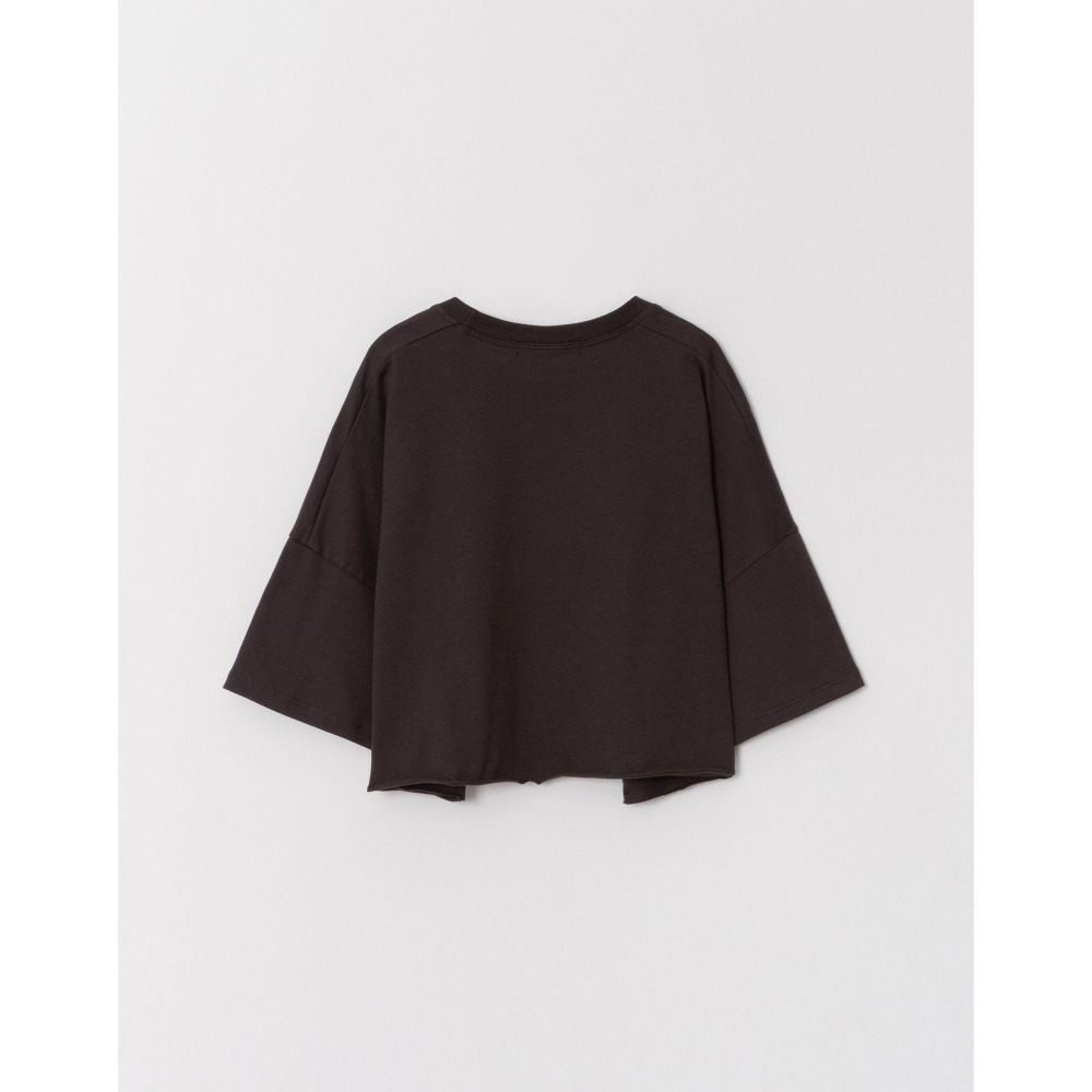 （全新）PAZZO 下擺不收邊LOGO刺繡造型短TEE(美式咖/S)-細節圖9