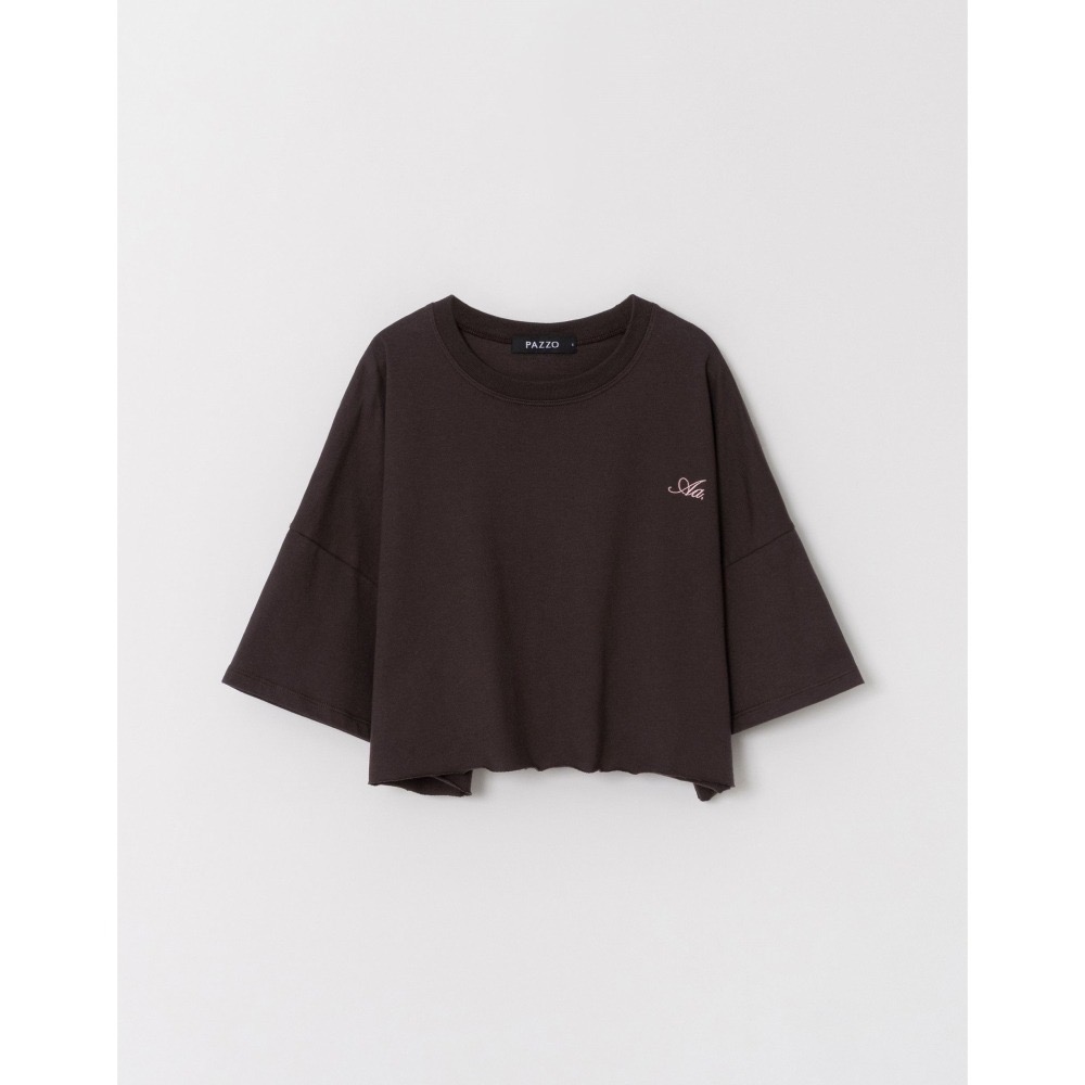 PAZZO 下擺不收邊LOGO刺繡造型短TEE(美式咖/S)-細節圖8