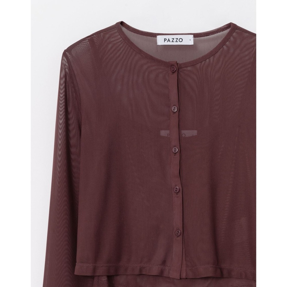 （全新）PAZZO 透肌感網紗兩件式上衣(上衣+背心)(黑 / S)-細節圖6