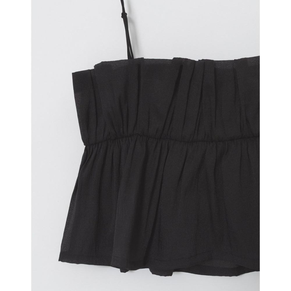 （全新）PAZZO 微透肌皺皺紗造型細肩帶上衣(黑 / S)-細節圖6