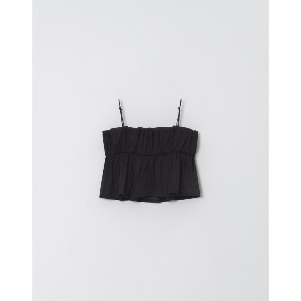 （全新）PAZZO 微透肌皺皺紗造型細肩帶上衣(黑 / S)-細節圖7