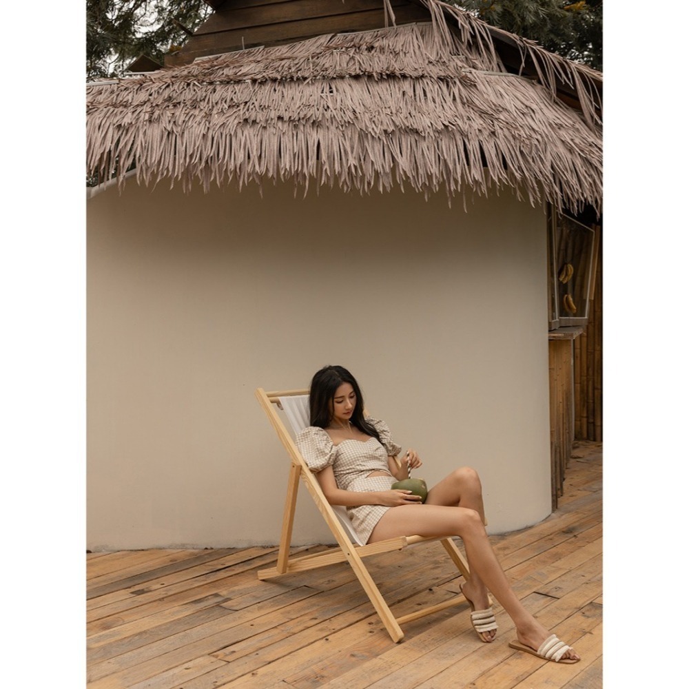 Mercci22 格紋造型澎袖上衣+質感格紋短褲(杏/S)(Into the wild聯名款-Leslie)-細節圖5