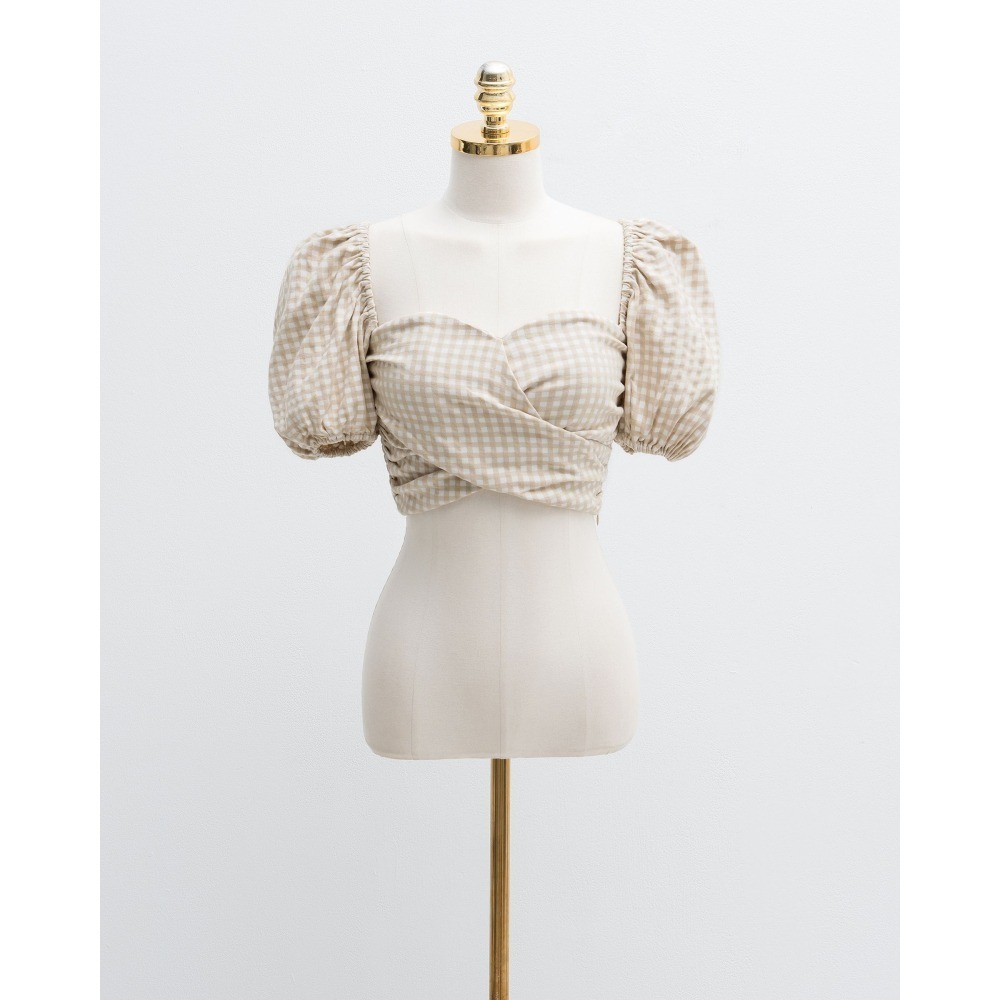 Mercci22 格紋造型澎袖上衣+質感格紋短褲(杏/S)(Into the wild聯名款-Leslie)-細節圖9