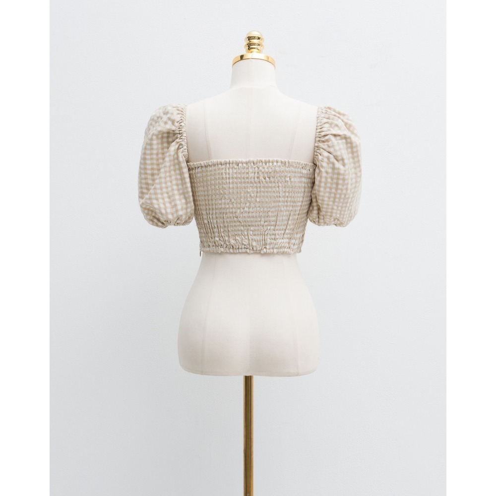 Mercci22 格紋造型澎袖上衣+質感格紋短褲(杏/S)(Into the wild聯名款-Leslie)-細節圖11