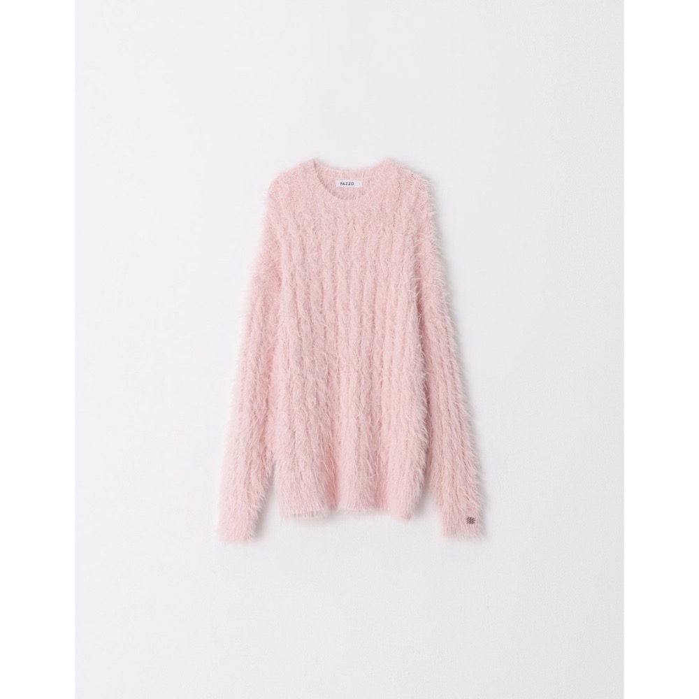 PAZZO 麻花羽毛紗感針織毛衣 淺粉/S-細節圖8