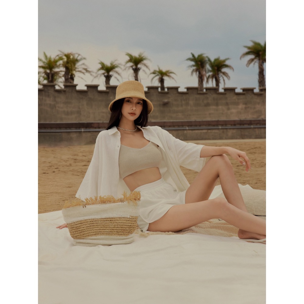 （全新✨）CHENN CHENN V領細肩針織背心 杏/S-細節圖2