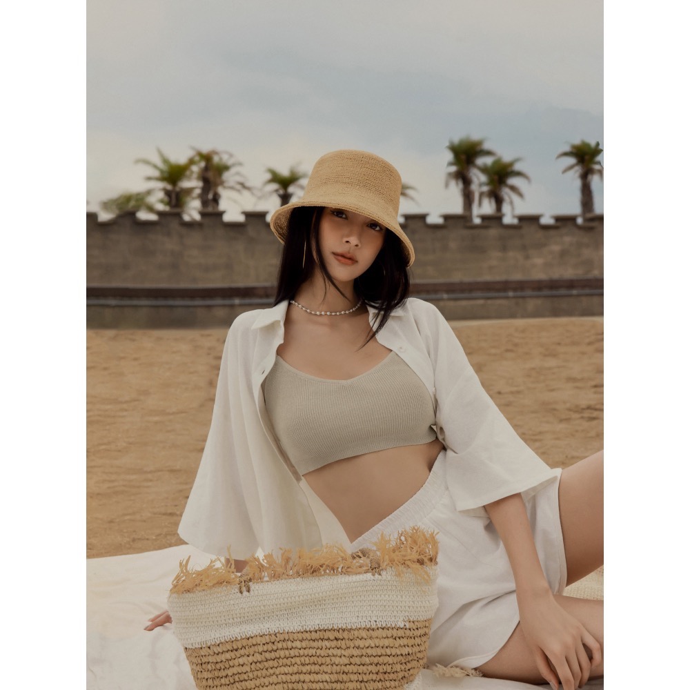 （全新✨）CHENN CHENN V領細肩針織背心 杏/S-細節圖4