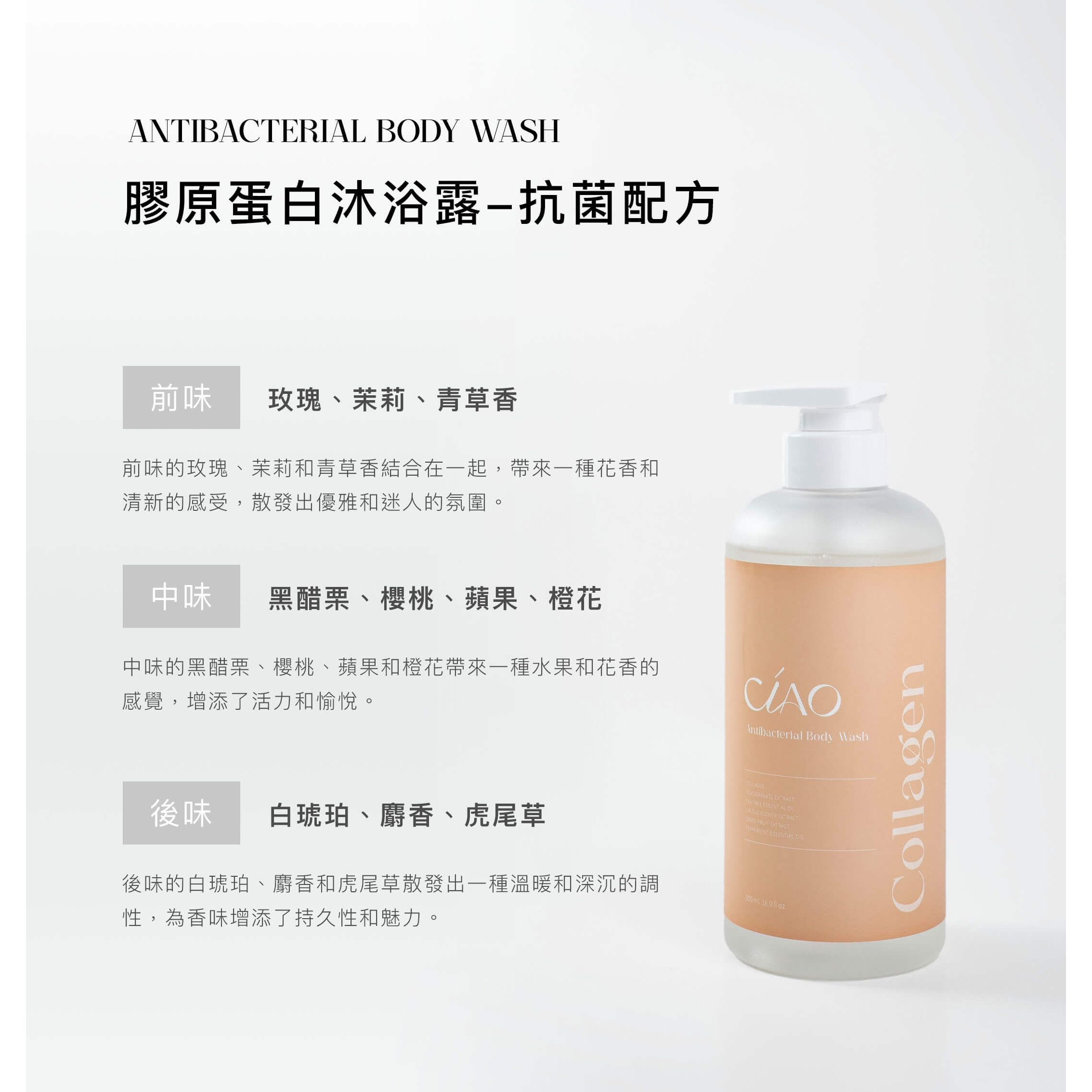 𝐂𝐈𝐀𝐎.膠原蛋白【沐浴露】抗菌配方-細節圖2