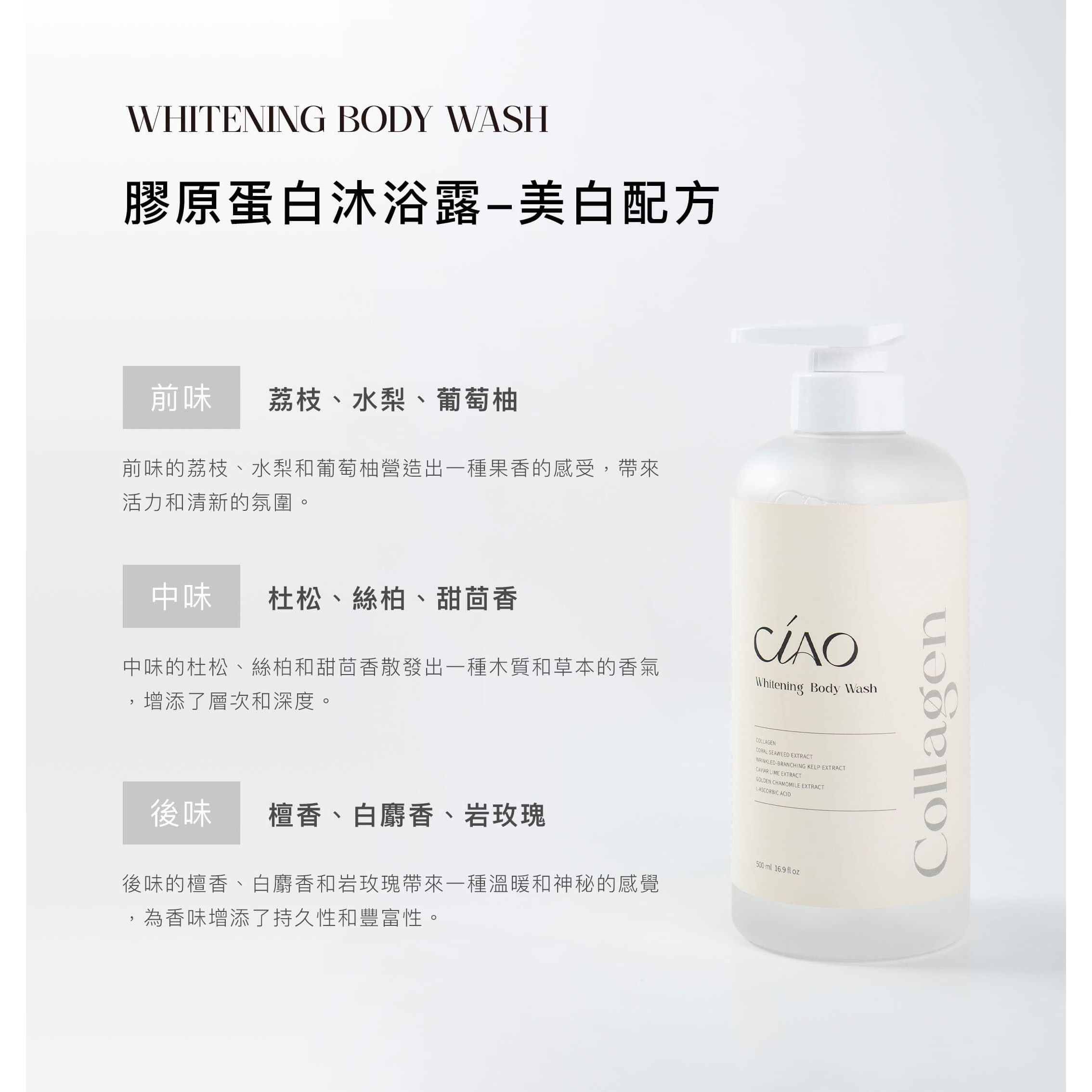 𝐂𝐈𝐀𝐎.膠原蛋白【沐浴露】美白配方-細節圖2