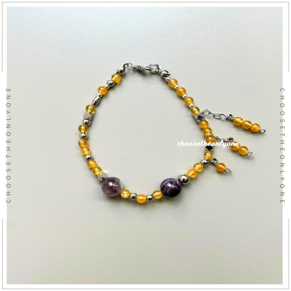 👩🏻CTOO28👩🏻 正財最強 天然紫幽靈黃水晶手鍊 | 天然水晶 手環 手鍊 手鏈 事業順遂 業務適合佩帶-細節圖2