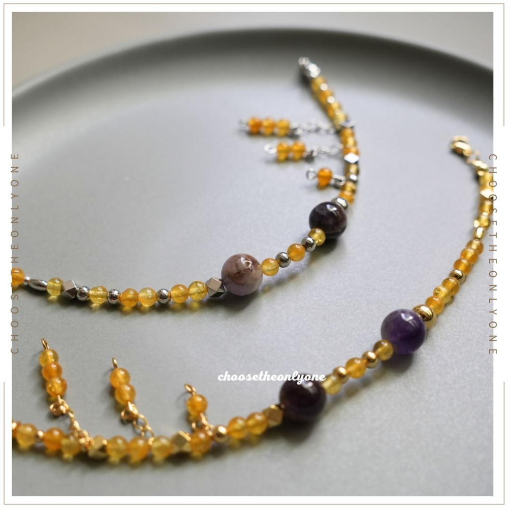 👩🏻CTOO28👩🏻 正財最強 天然紫幽靈黃水晶手鍊 | 天然水晶 手環 手鍊 手鏈 事業順遂 業務適合佩帶-細節圖3