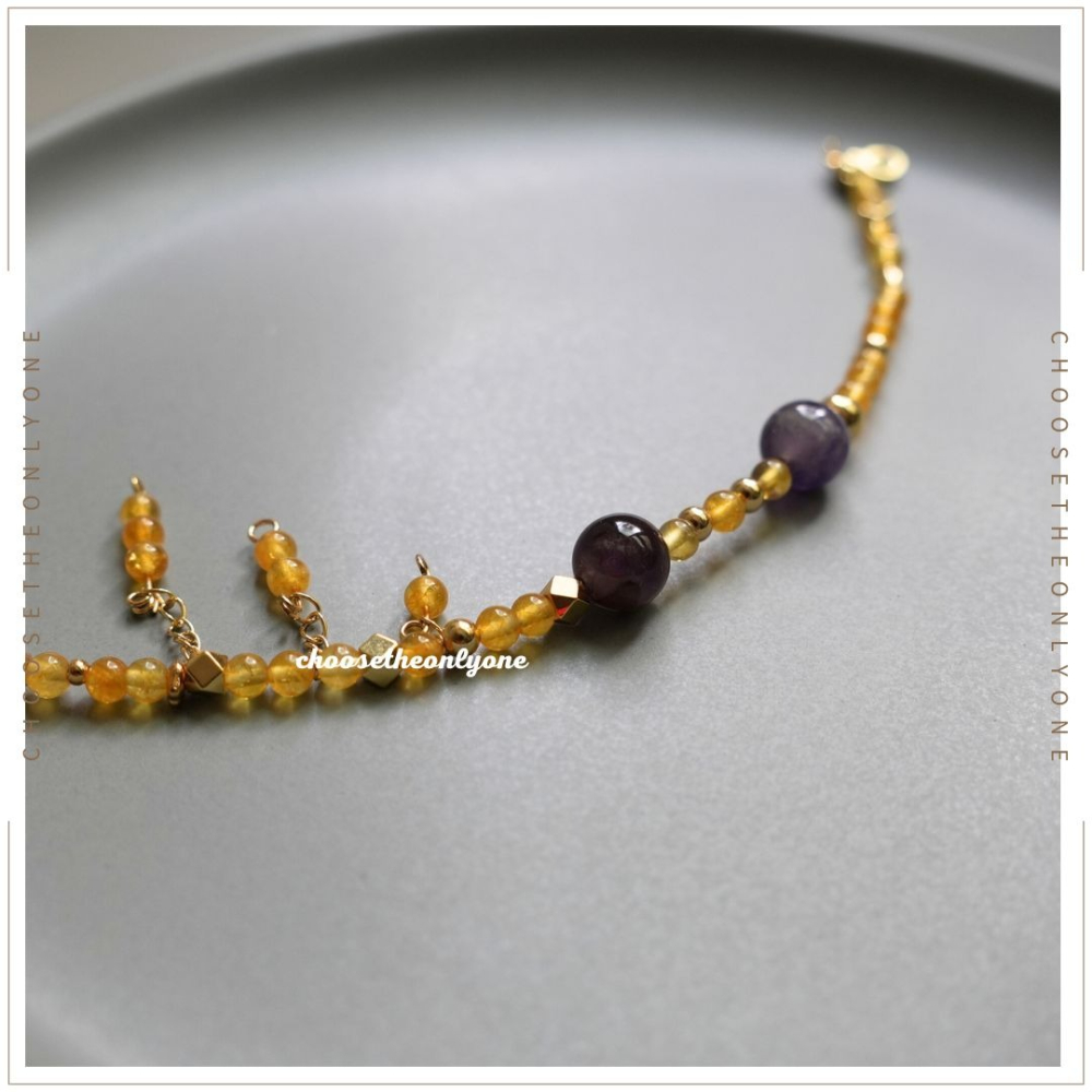 👩🏻CTOO28👩🏻 正財最強 天然紫幽靈黃水晶手鍊 | 天然水晶 手環 手鍊 手鏈 事業順遂 業務適合佩帶-細節圖4