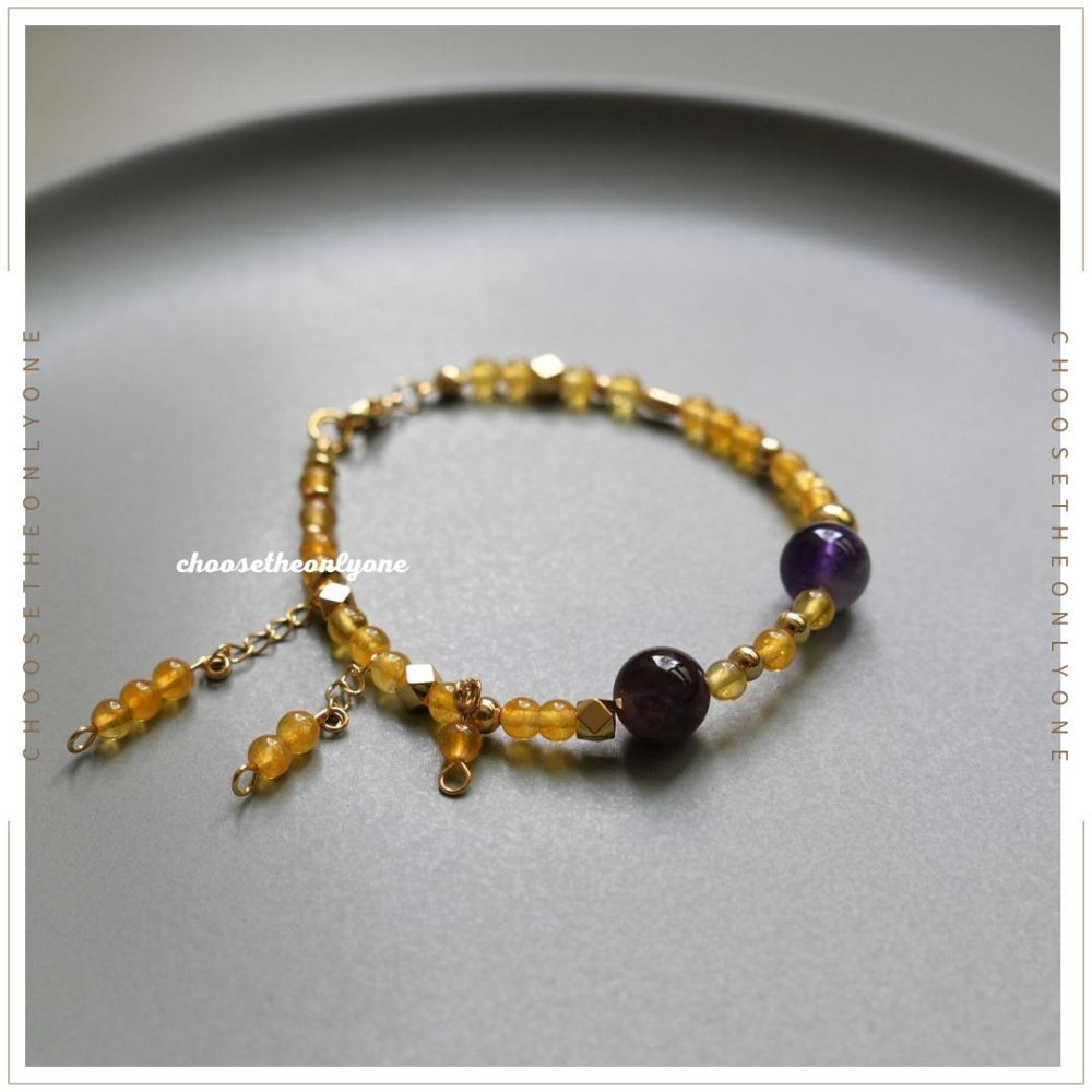 👩🏻CTOO28👩🏻 正財最強 天然紫幽靈黃水晶手鍊 | 天然水晶 手環 手鍊 手鏈 事業順遂 業務適合佩帶-細節圖6